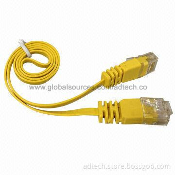 Cat6 Flat Cords, Molded UTP, Yellow, 4-pair 32AWG, 0.24 Inch Cable Width, UL-certified